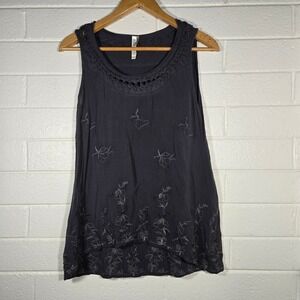 Monoreno Anthropologie Grey Embroidered Sleeveless Tank Top Medium Boho Braided
